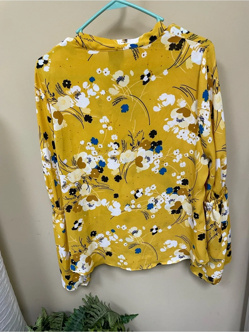 Worthington Yellow Floral Tie-Neck Blouse - Picture 4 of 4
